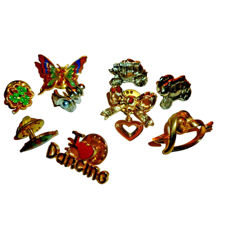 Vintage Lapel Hat Pin Brooch Lot of  9 Love Heart Clover Dancing Car‎ Butterfly